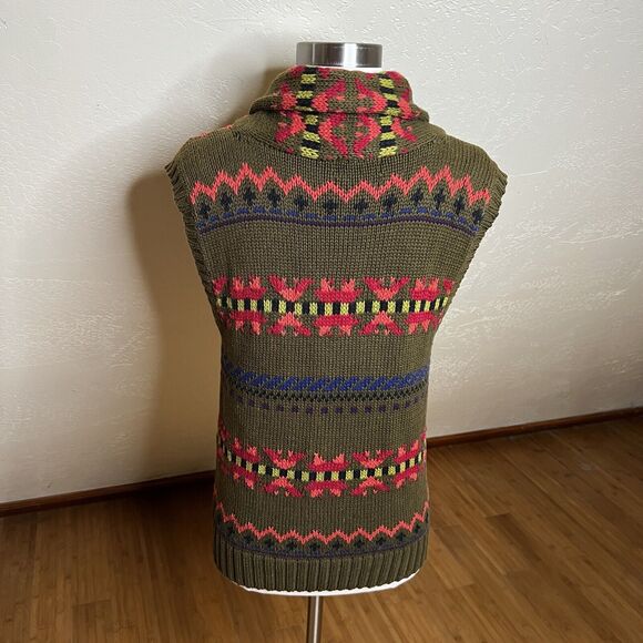 Harolds Vintage Vest Womens Small Green Printed Shawl V Neck Sleeveless - Picture 6 of 8